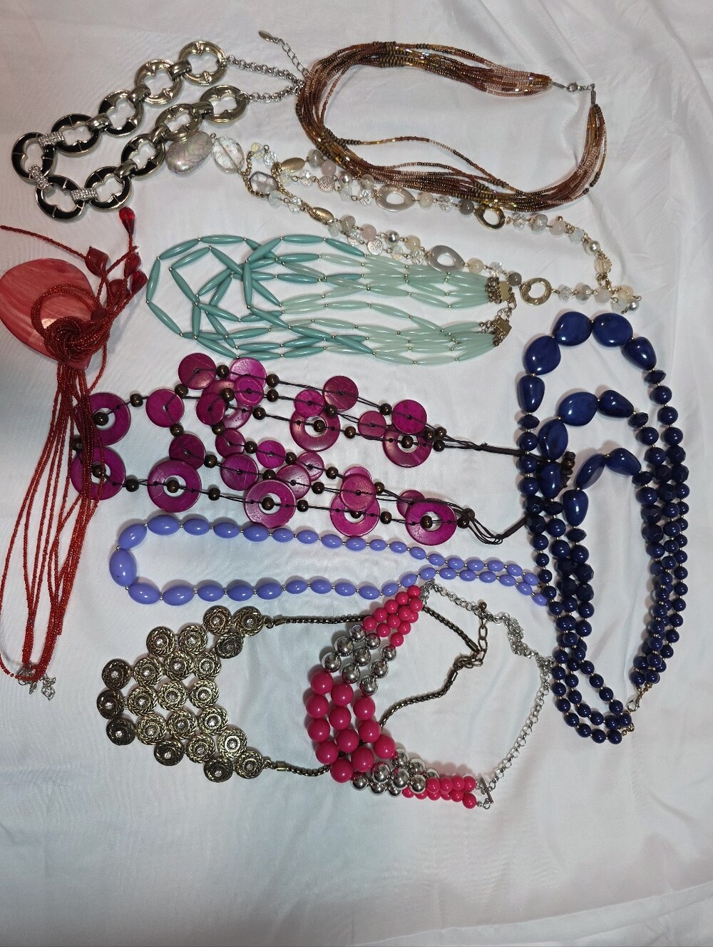 Lot of 10 Statement Necklaces Vintage Boho Beaded Chunky Fashion Costume Jewelry
